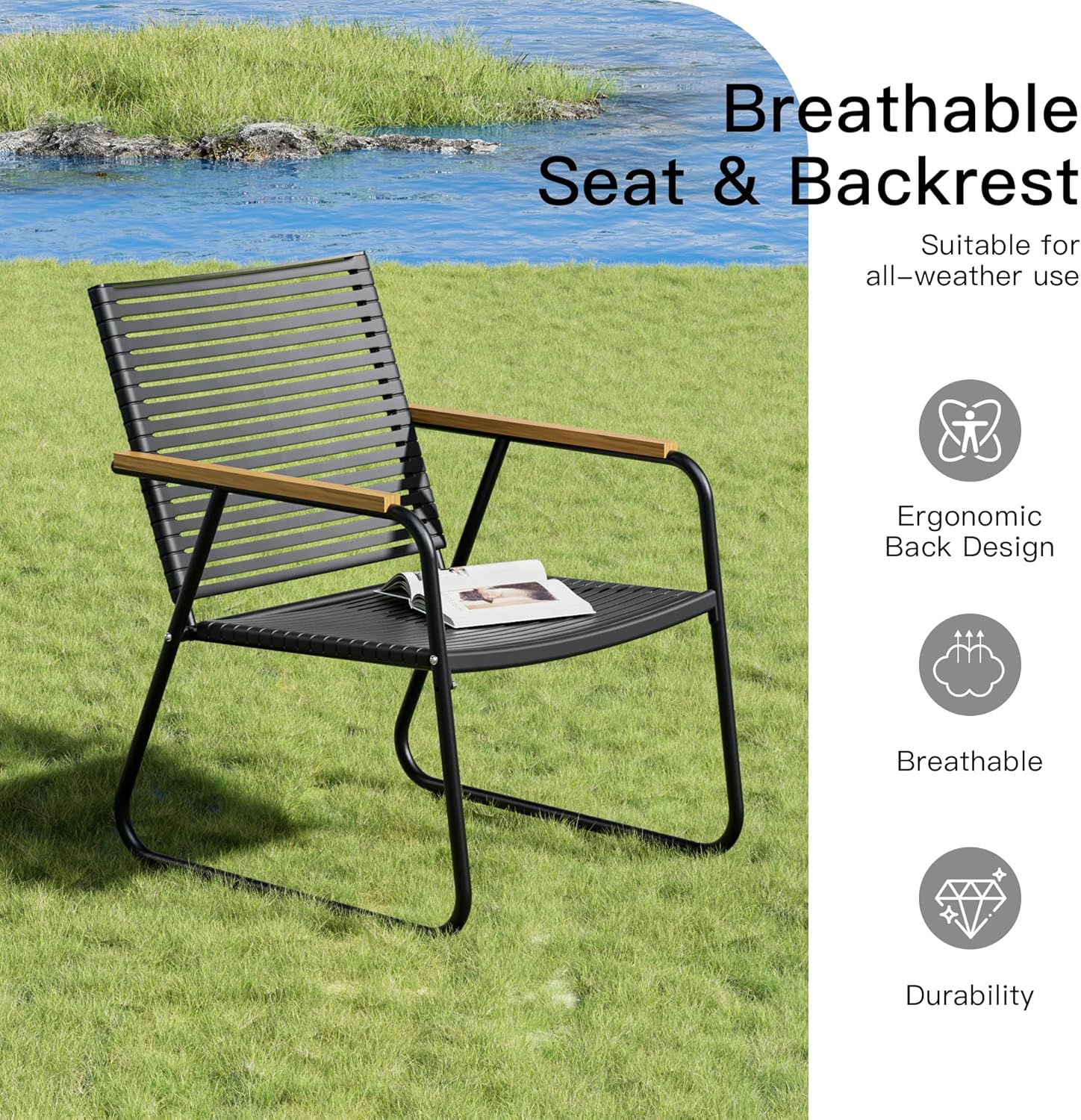 MBY 4-Piece Patio Furniture Set, Compact Outdoor Conversation Set with Loveseat, 2 Chairs and Glass Table, Weather-Resistant for Apartment Patio, Small Spaces, Balcony, Backyard – Black