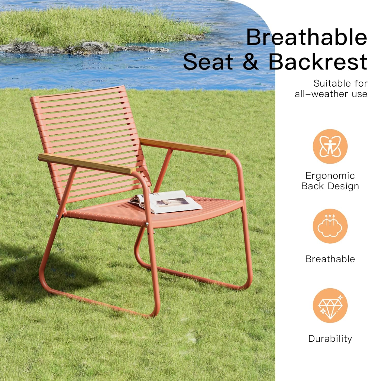 MBY 3-Piece Patio Furniture Set, Compact Outdoor Conversation Set with 2 Chairs and Glass Table, Weather-Resistant for Apartment Patio, Small Spaces, Balcony, Backyard – Orange