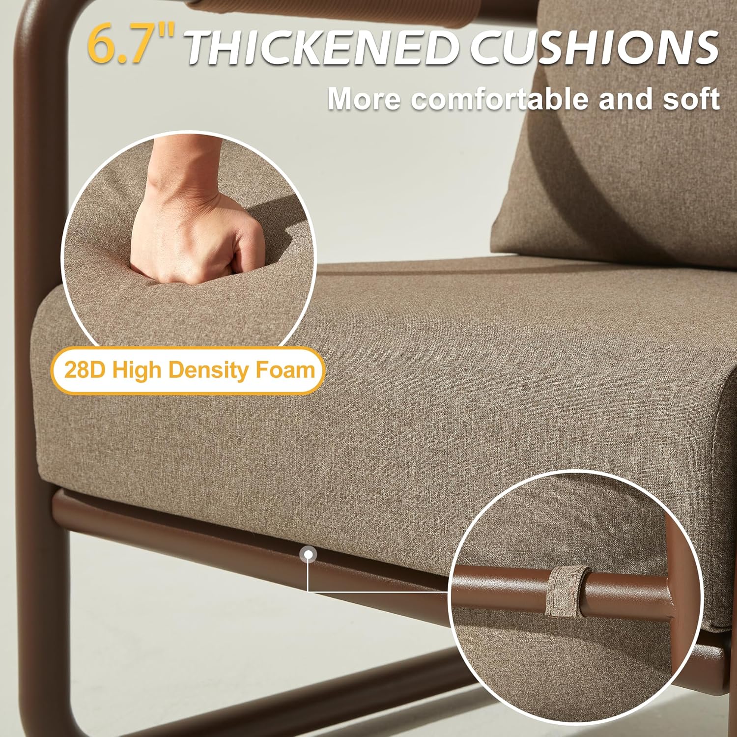 MBY 5 Piece Patio Outdoor Aluminum Swivel Rocking Chair with 6.7" Thickened Cushions and 2 Ottomans, All Weather Outdoor Furniture Chairs for Garden, Poolside, Deck-Brown