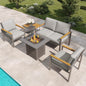 MBY 5-Piece Modern Patio Furniture Set with Fire Pit Table, Metal Outdoor Sectional with Cushions & Wood-Like Armrests, Cozy Conversation Set for Porch, Balcony, Garden, Yard-Brown