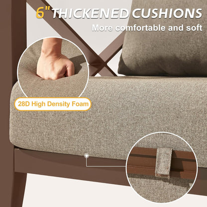 MBY 3 Piece Patio Outdoor Aluminum Swivel Rocking Chair with Coffee Table and 6" Thickened Cushions, All Weather Outdoor Furniture Chairs for Garden, Poolside, Deck-Brown