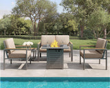 Five-piece metal patio conversation set with fire pit table — product image 2 of 18
