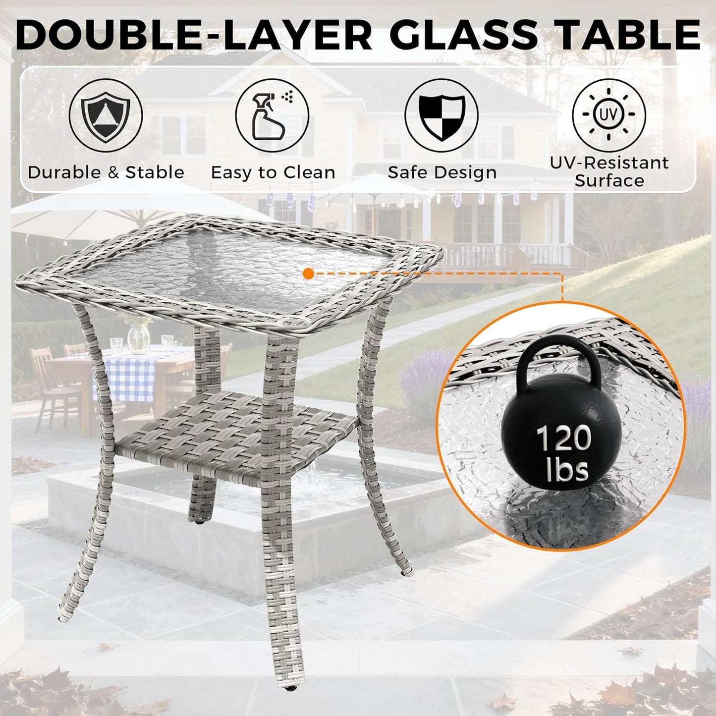 6-Seat Modern Outdoor Wicker Rattan Patio Furniture Set with 55,000 BTU Fire Pit Table, Thick 4″ Cushions, All-Weather Dual-Strand Rattan, Rust-Resistant Steel Frame