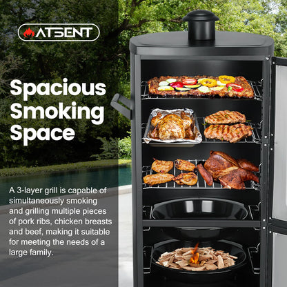 Propane Smoker with Cover, Vertical Meat Gas Smoker Grill Outdoor Heavy Duty 3 Removable Smoking Racks, Black