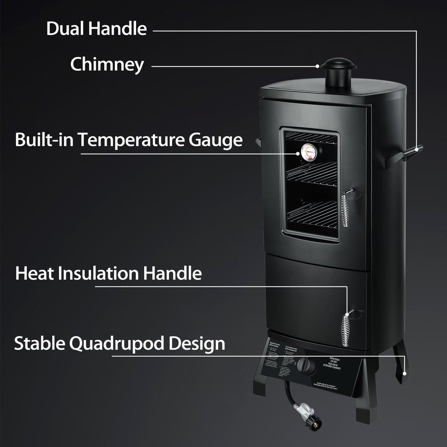 Propane Smoker with Cover, Vertical Meat Gas Smoker Grill Outdoor Heavy Duty 3 Removable Smoking Racks, Black