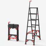 Maison Backyards 4-step folding ladder, black, folded and extended