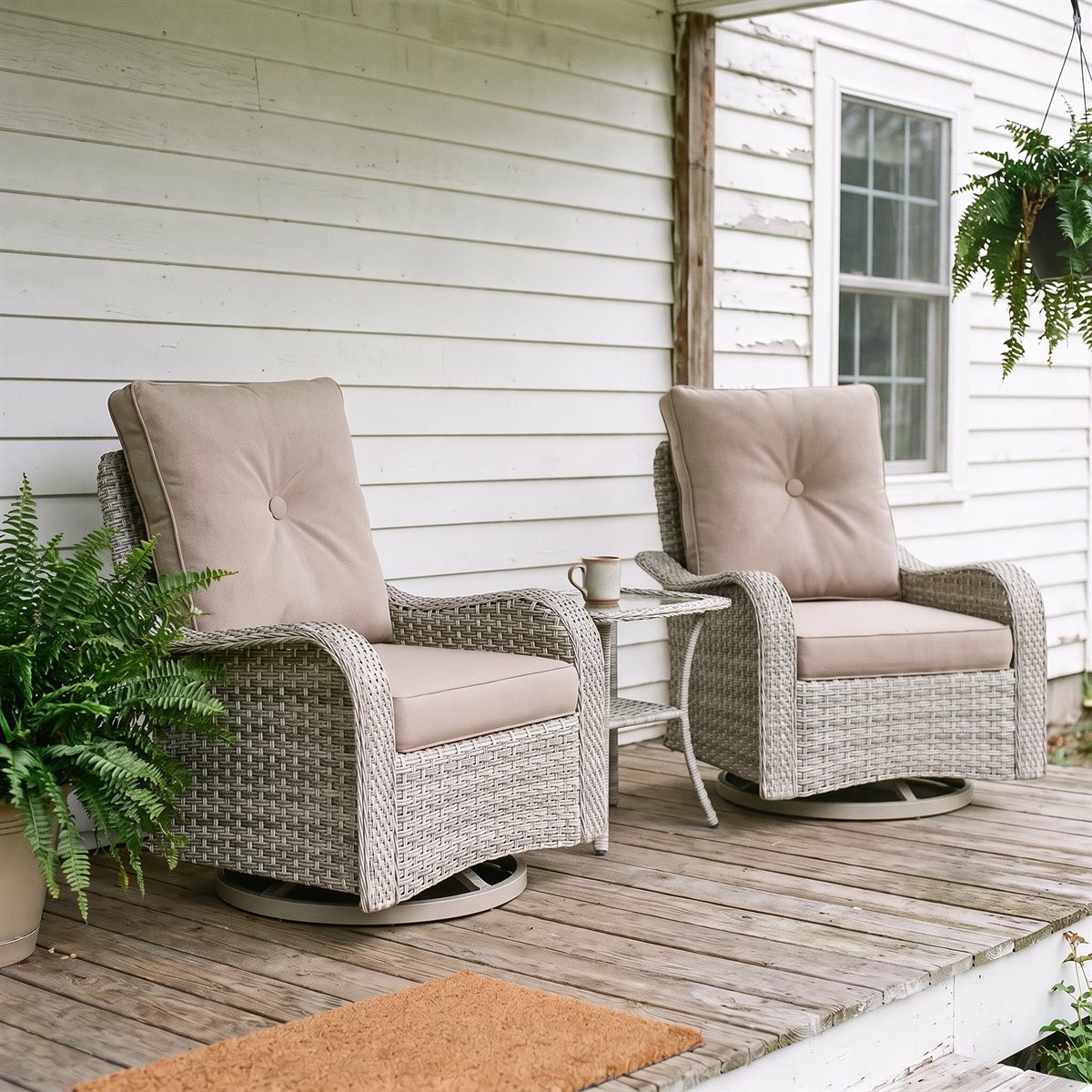 Maison Backyards 3-Piece Wicker Swivel Rocker Patio Chair Set